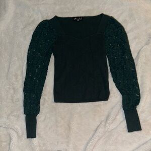 Green Long Sleeve Top with Textured Sleeves